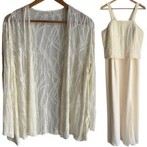 Vintage Cameron Blake Silk Evening Dress + Jacket Sz 18 Cream Event Gala Party
